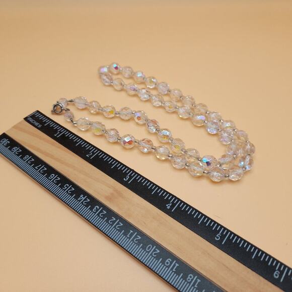 Vintage Clear Fire Polished Czech Bead Necklace, 19 Inch, 8mm AB Clear Crystal - Picture 7 of 10